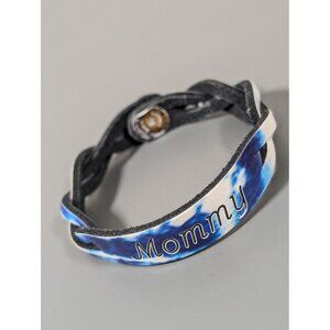Leather Treaty Blue Tye Dye Mommy‎ Braided Snap Cuff Bracelet 7"